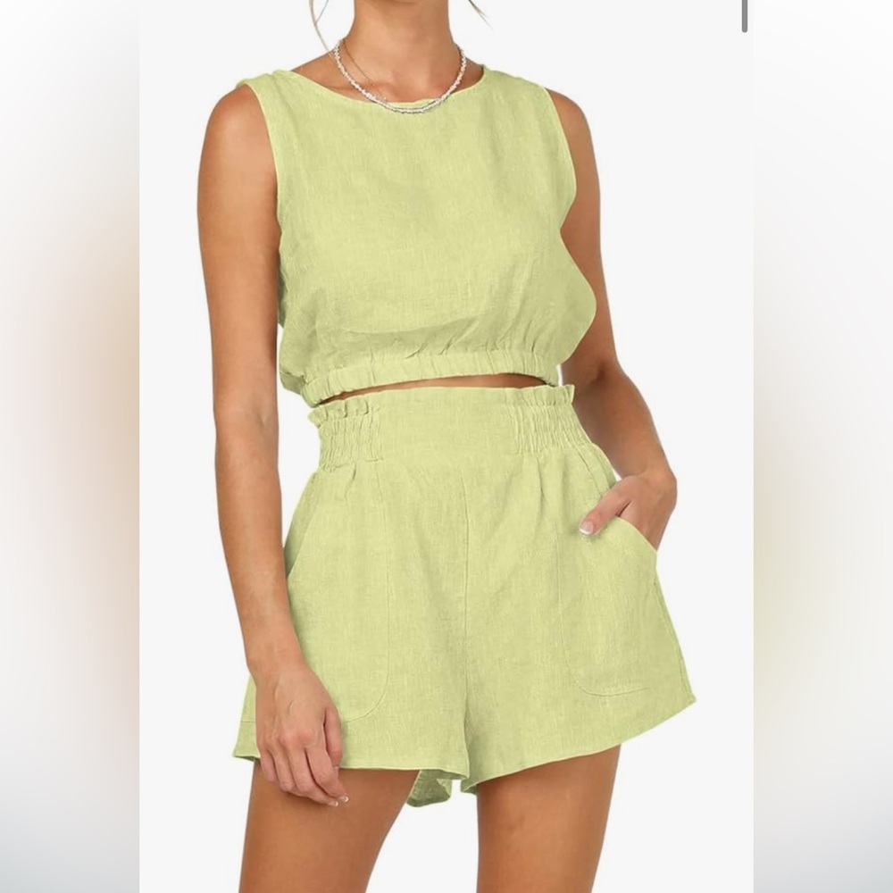 Matching set from Amazon, cropped top and high waisted short set